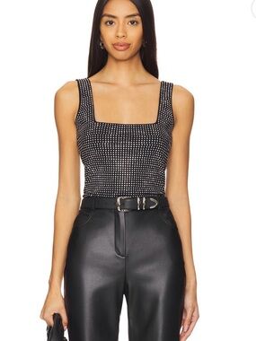 Studded Square-Neck Tank Top in Black